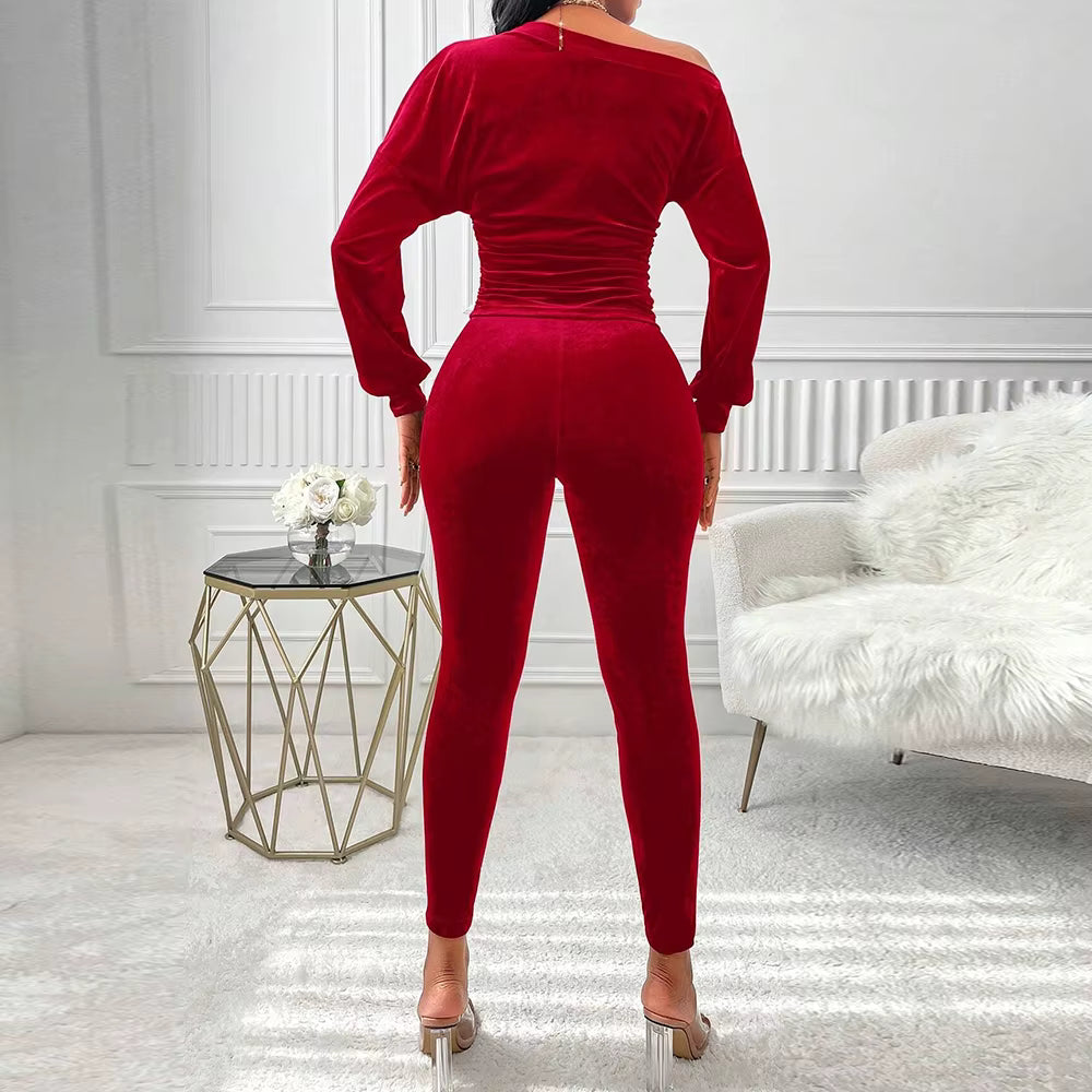 Elegant Asymmetrical Long Sleeve One-Shoulder Natural Waist Ankle Length Mssza