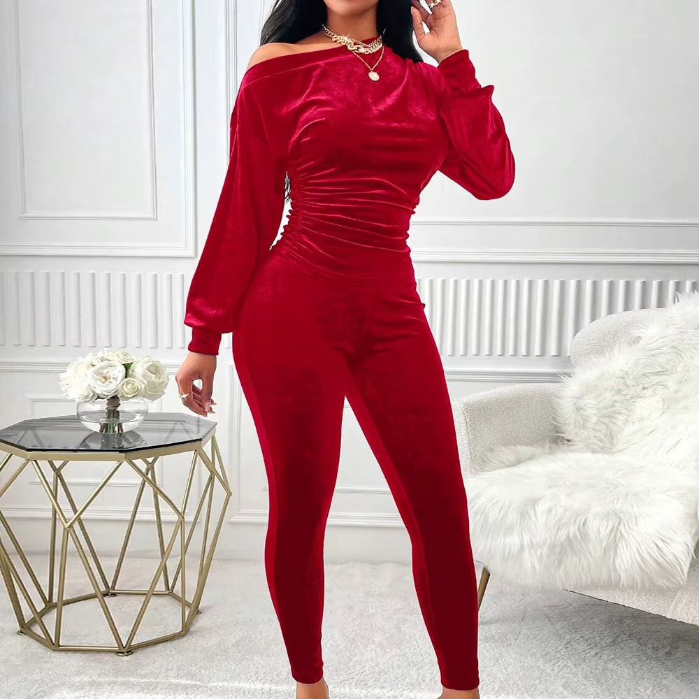 Elegant Asymmetrical Long Sleeve One-Shoulder Natural Waist Ankle Length Mssza