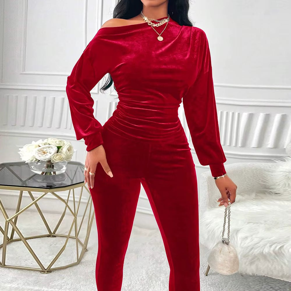 Elegant Asymmetrical Long Sleeve One-Shoulder Natural Waist Ankle Length Mssza