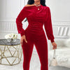 Elegant Asymmetrical Long Sleeve One-Shoulder Natural Waist Ankle Length Mssza