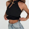 Elegant Asymmetrical Solid Retro Stand Collar Sleeveless Cut Out T-shirt Mssza