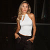 Elegant Asymmetrical Solid Retro Stand Collar Sleeveless Cut Out T-shirt Mssza