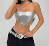 Elegant Backless Bandage Chic Metal Sequins Sleeveless Strapless Crop Top Mssza