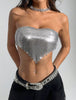 Elegant Backless Bandage Chic Metal Sequins Sleeveless Strapless Crop Top Mssza