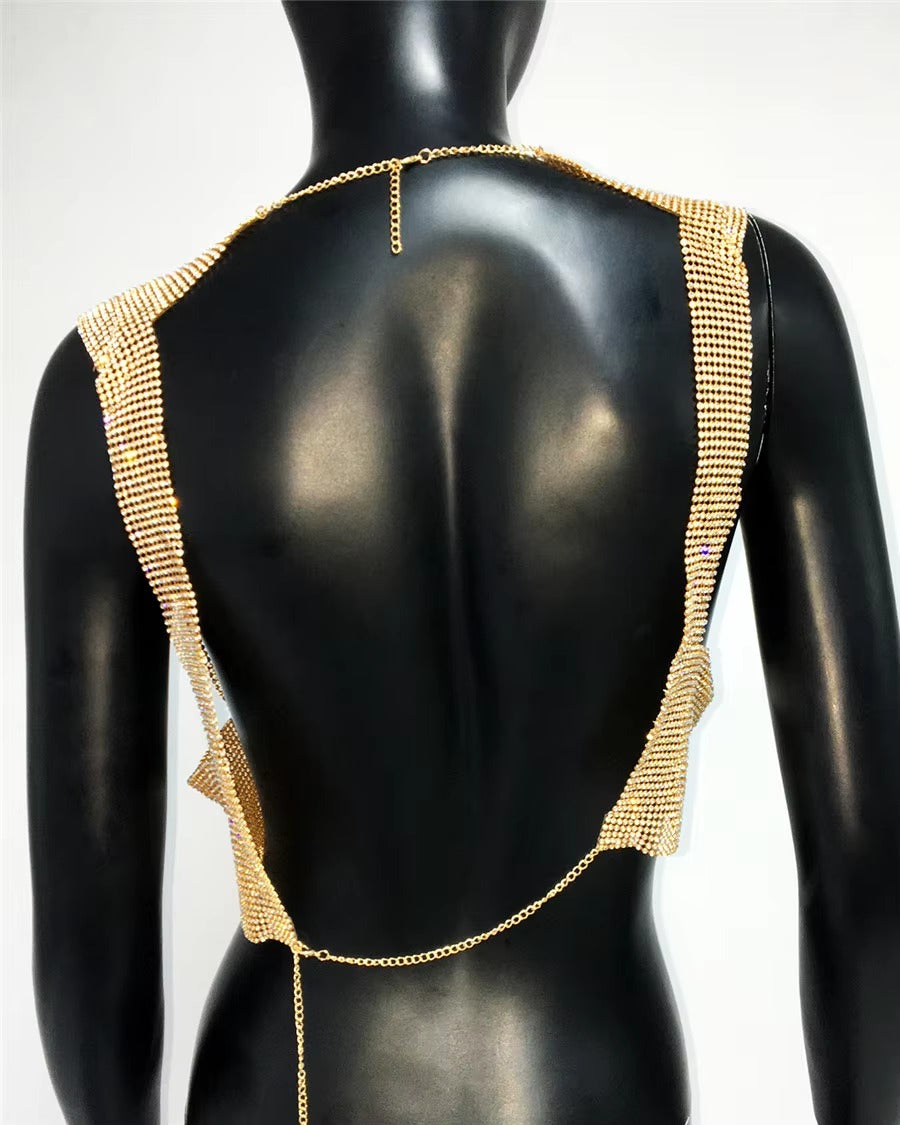 Elegant Backless Round Neck Metal Sequins Crop Top Mssza