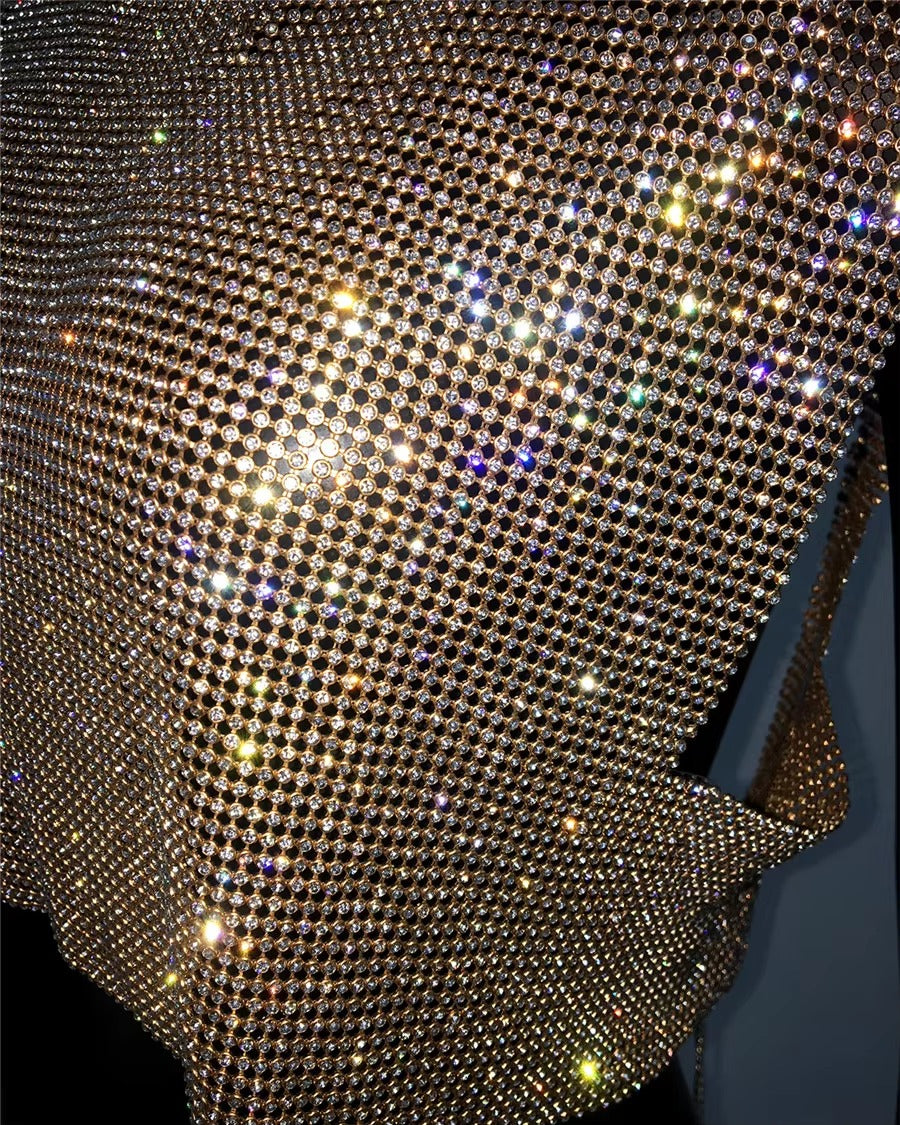 Elegant Backless Round Neck Metal Sequins Crop Top Mssza