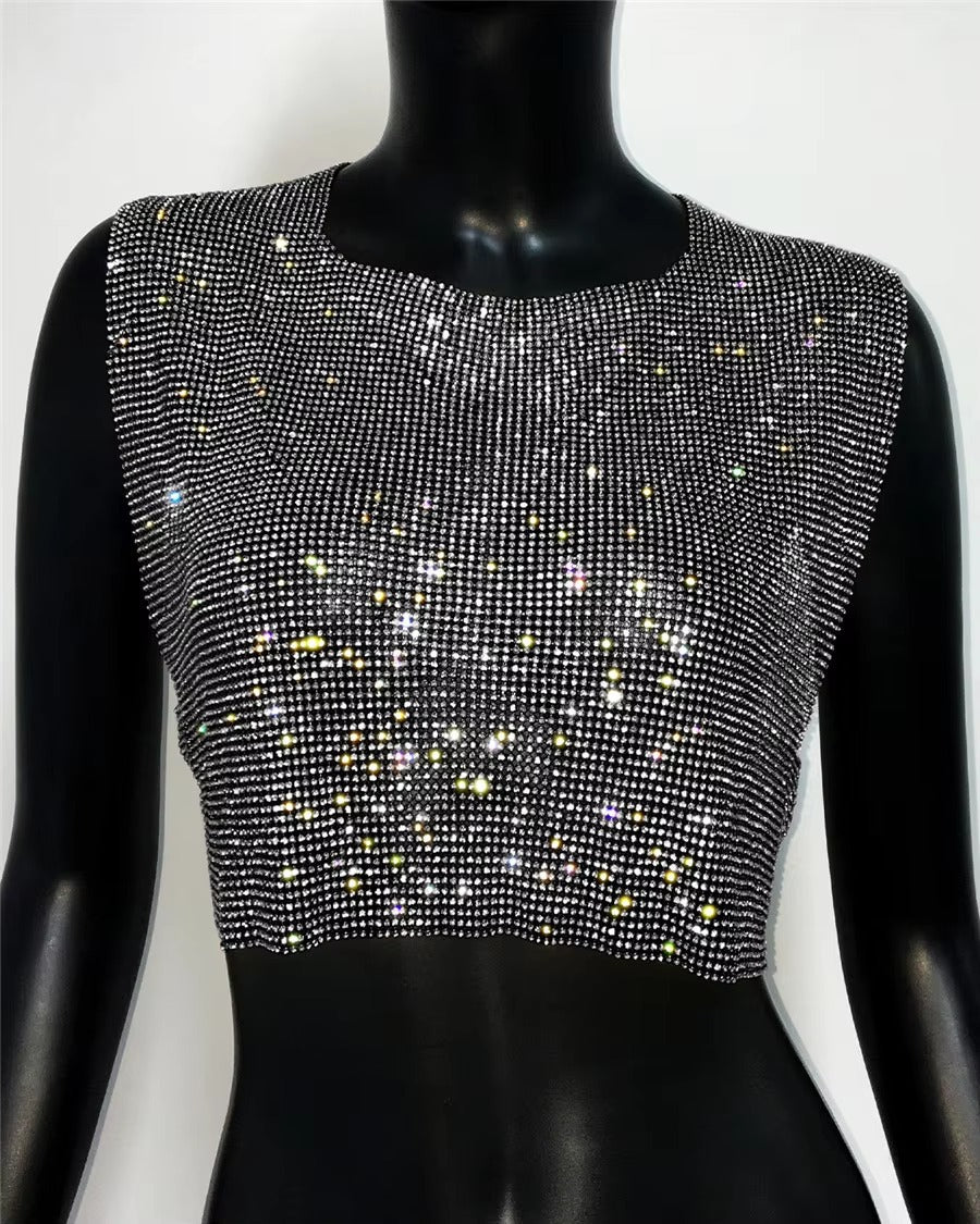 Elegant Backless Round Neck Metal Sequins Crop Top Mssza