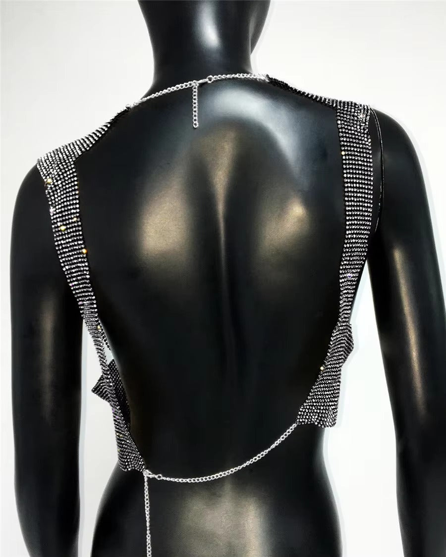 Elegant Backless Round Neck Metal Sequins Crop Top Mssza