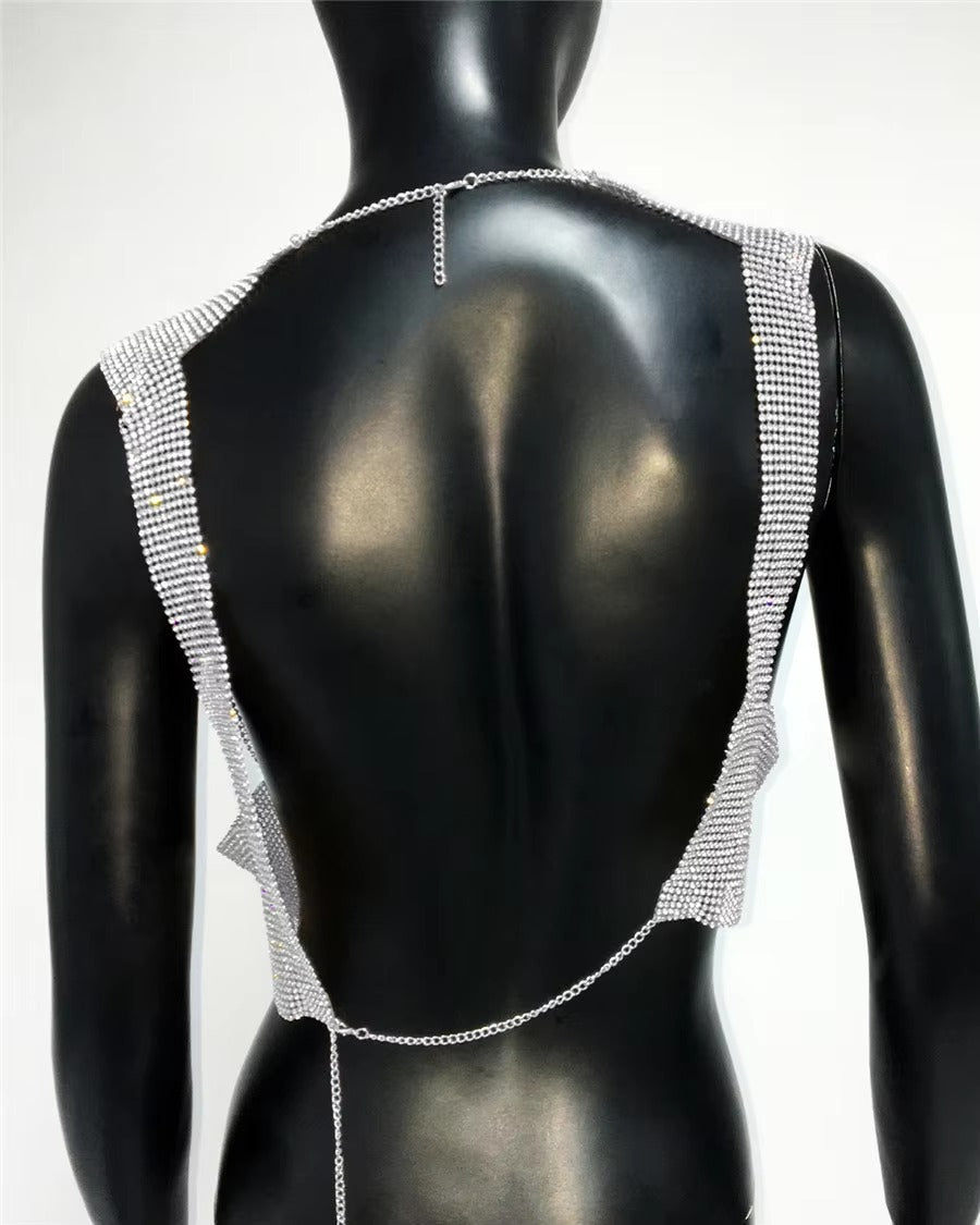 Elegant Backless Round Neck Metal Sequins Crop Top Mssza