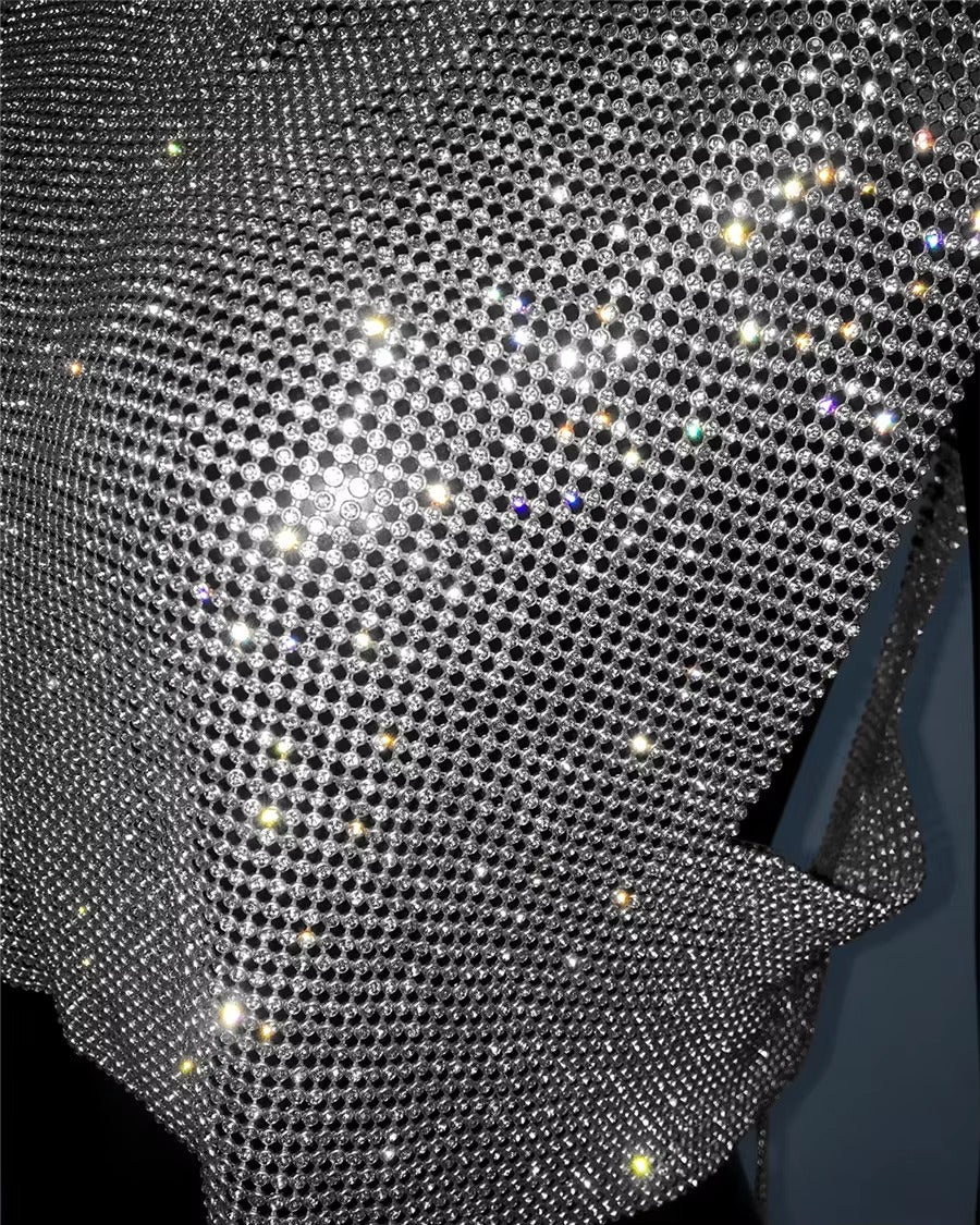 Elegant Backless Round Neck Metal Sequins Crop Top Mssza