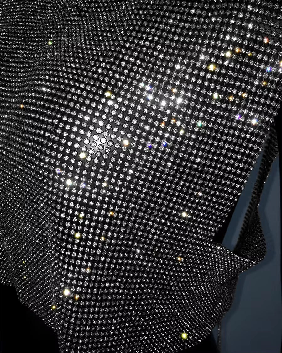 Elegant Backless Round Neck Metal Sequins Crop Top Mssza