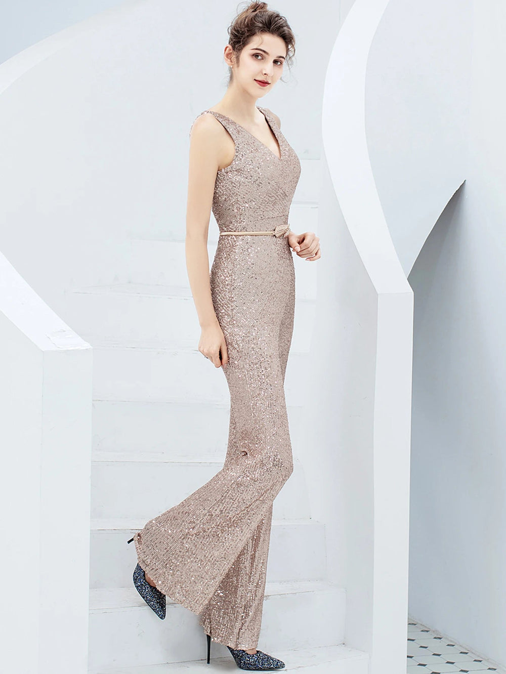 Elegant Backless Sequin Jumpsuit One Piece Birthday Party Outfits Mssza