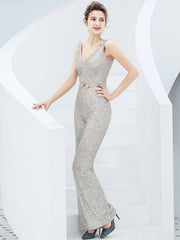 Elegant Backless Sequin Jumpsuit One Piece Birthday Party Outfits Mssza