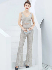 Elegant Backless Sequin Jumpsuit One Piece Birthday Party Outfits Mssza