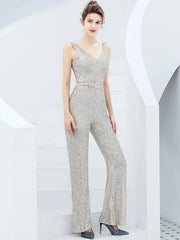 Elegant Backless Sequin Jumpsuit One Piece Birthday Party Outfits Mssza