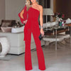 Elegant Banquet High Waist Tie Up Solid Color Slant Shoulder Jumpsuit Mssza