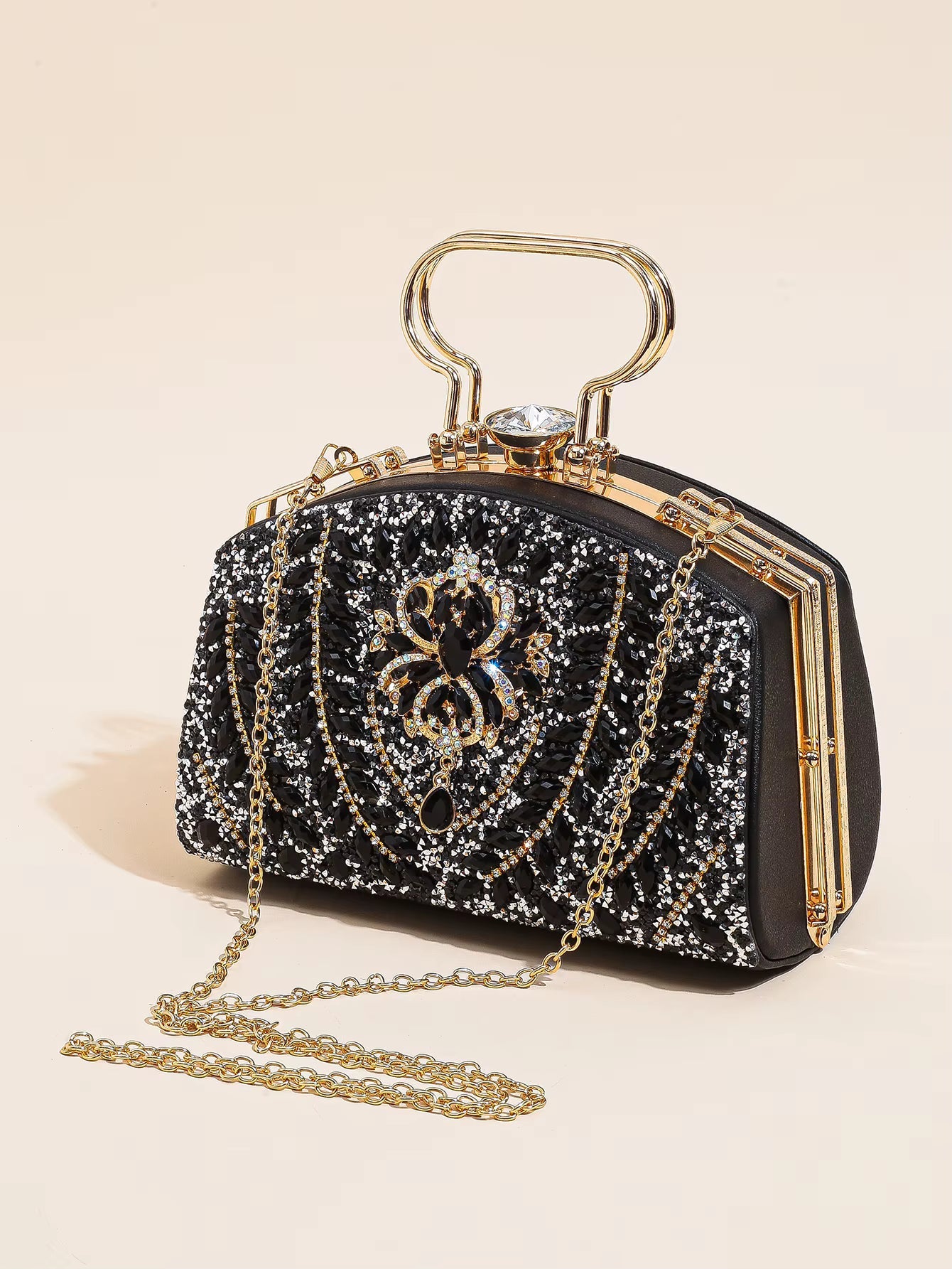 Elegant Beads Decor Classic Glitter Luxury Party Mini Satchel Dinner Bag Mssza