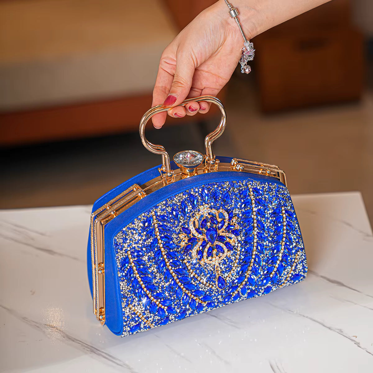 Elegant Beads Decor Classic Glitter Luxury Party Mini Satchel Dinner Bag Mssza