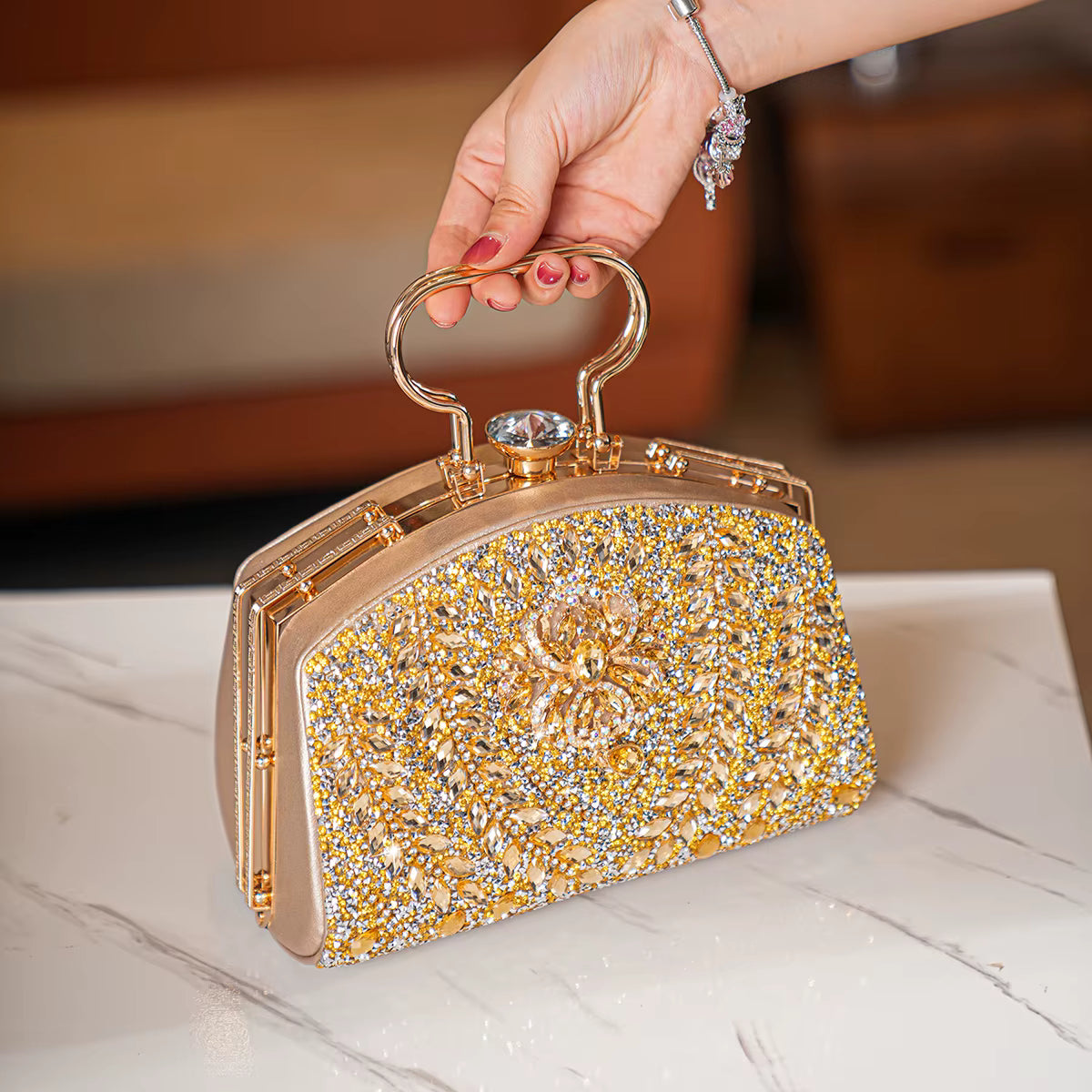 Elegant Beads Decor Classic Glitter Luxury Party Mini Satchel Dinner Bag Mssza