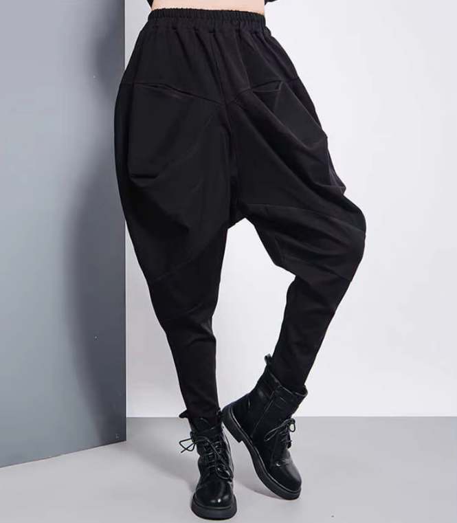 Elegant Big Pockets Spliced Irregular High Waist Trousers Loose Fit Pants Mssza