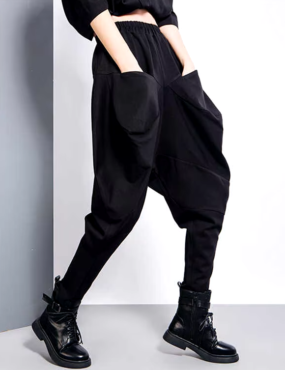 Elegant Big Pockets Spliced Irregular High Waist Trousers Loose Fit Pants Mssza