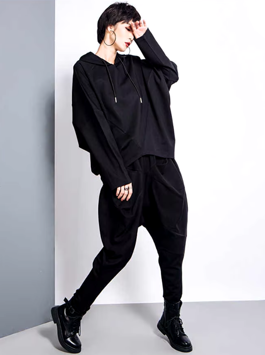 Elegant Big Pockets Spliced Irregular High Waist Trousers Loose Fit Pants Mssza