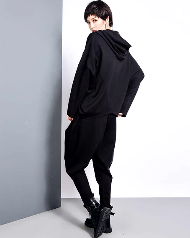 Elegant Big Pockets Spliced Irregular High Waist Trousers Loose Fit Pants Mssza