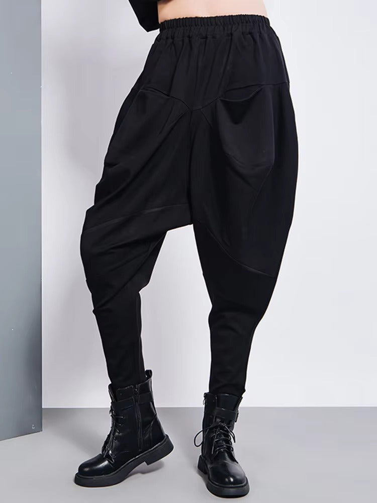 Elegant Big Pockets Spliced Irregular High Waist Trousers Loose Fit Pants Mssza