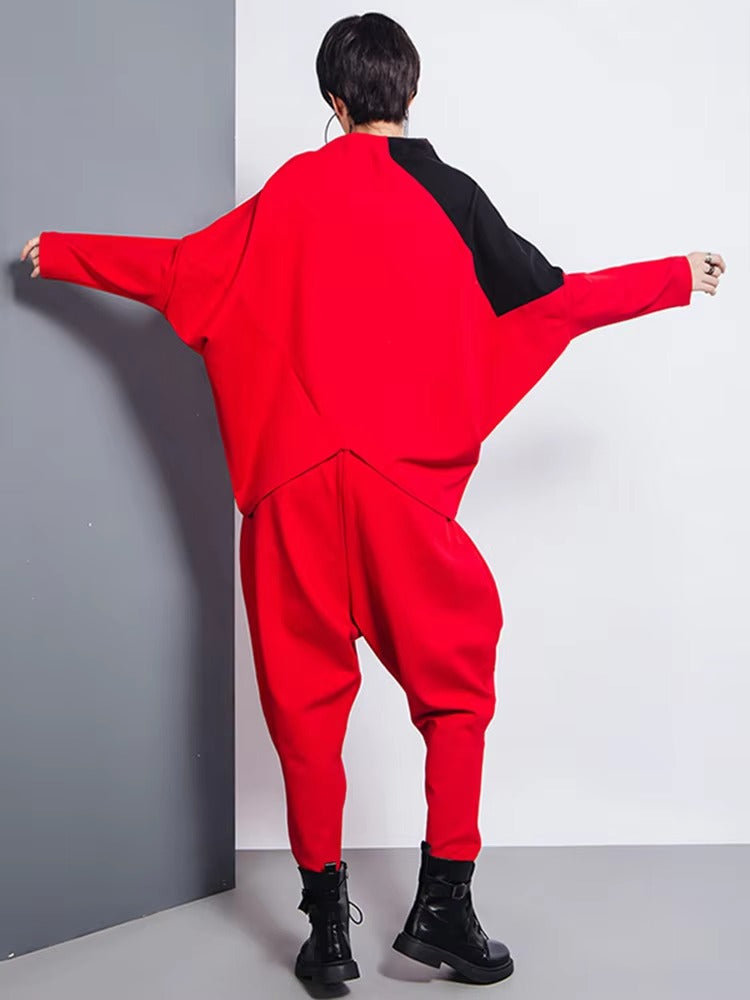 Elegant Big Pockets Spliced Irregular High Waist Trousers Loose Fit Pants Mssza