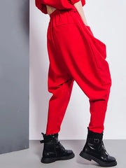 Elegant Big Pockets Spliced Irregular High Waist Trousers Loose Fit Pants Mssza
