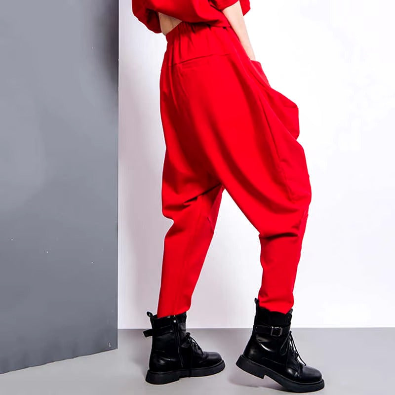 Elegant Big Pockets Spliced Irregular High Waist Trousers Loose Fit Pants Mssza