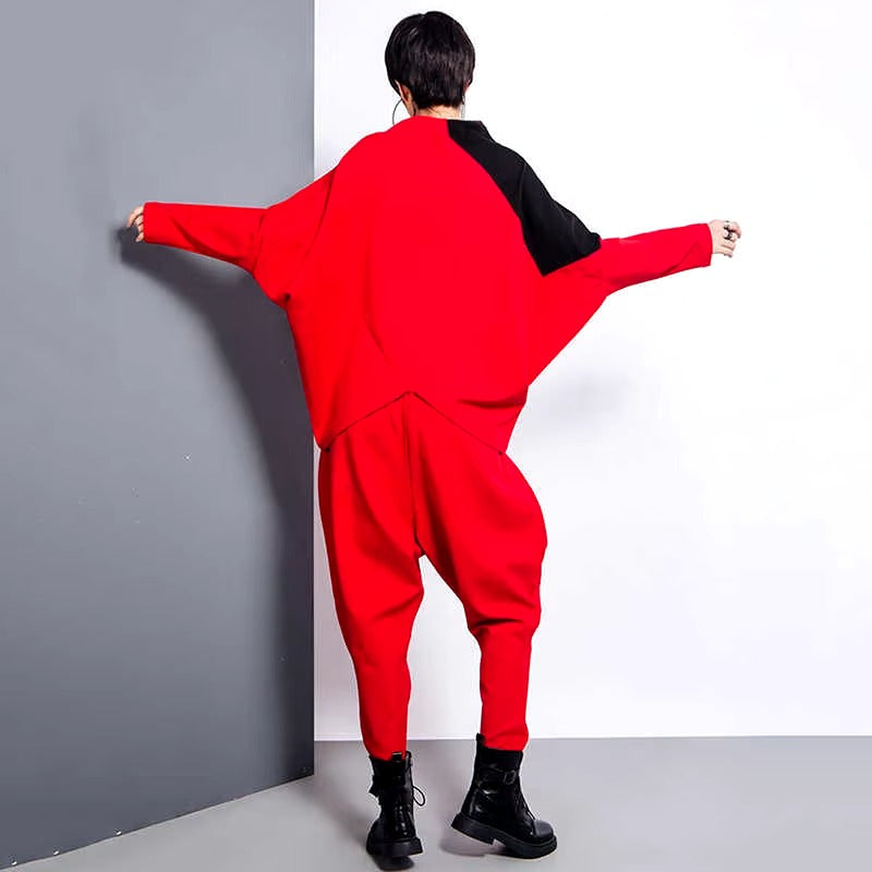 Elegant Big Pockets Spliced Irregular High Waist Trousers Loose Fit Pants Mssza