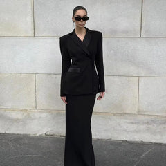 Elegant Blazer And High Waist Slim Fit Maxi Skirt 2 Piece Set Mssza