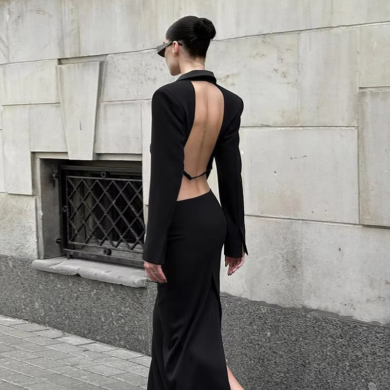Elegant Blazer And High Waist Slim Fit Maxi Skirt 2 Piece Set Mssza
