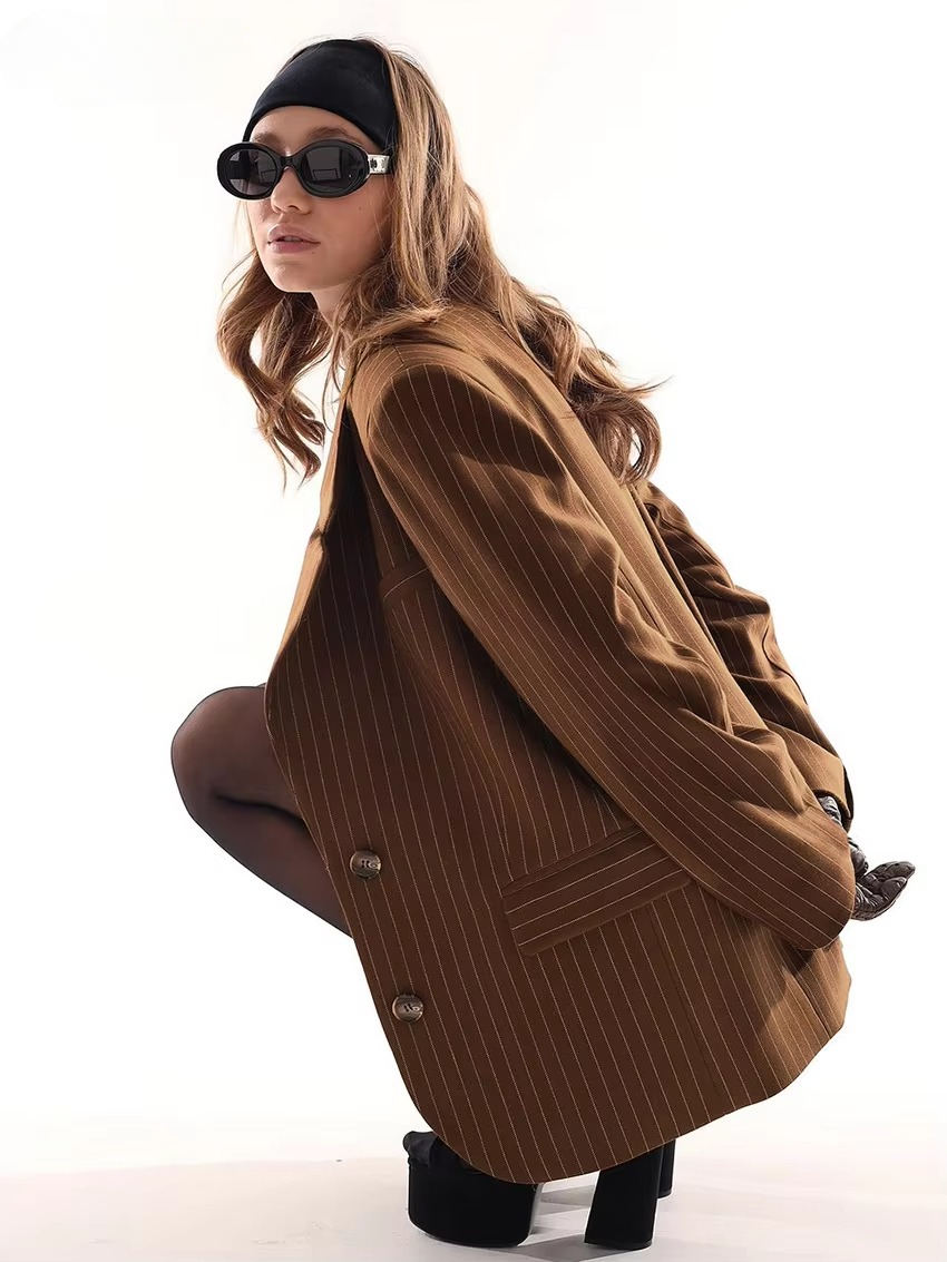 Elegant Blazer With High Waist Mini Skirt Loose Stripe 2 Piece Sets Mssza