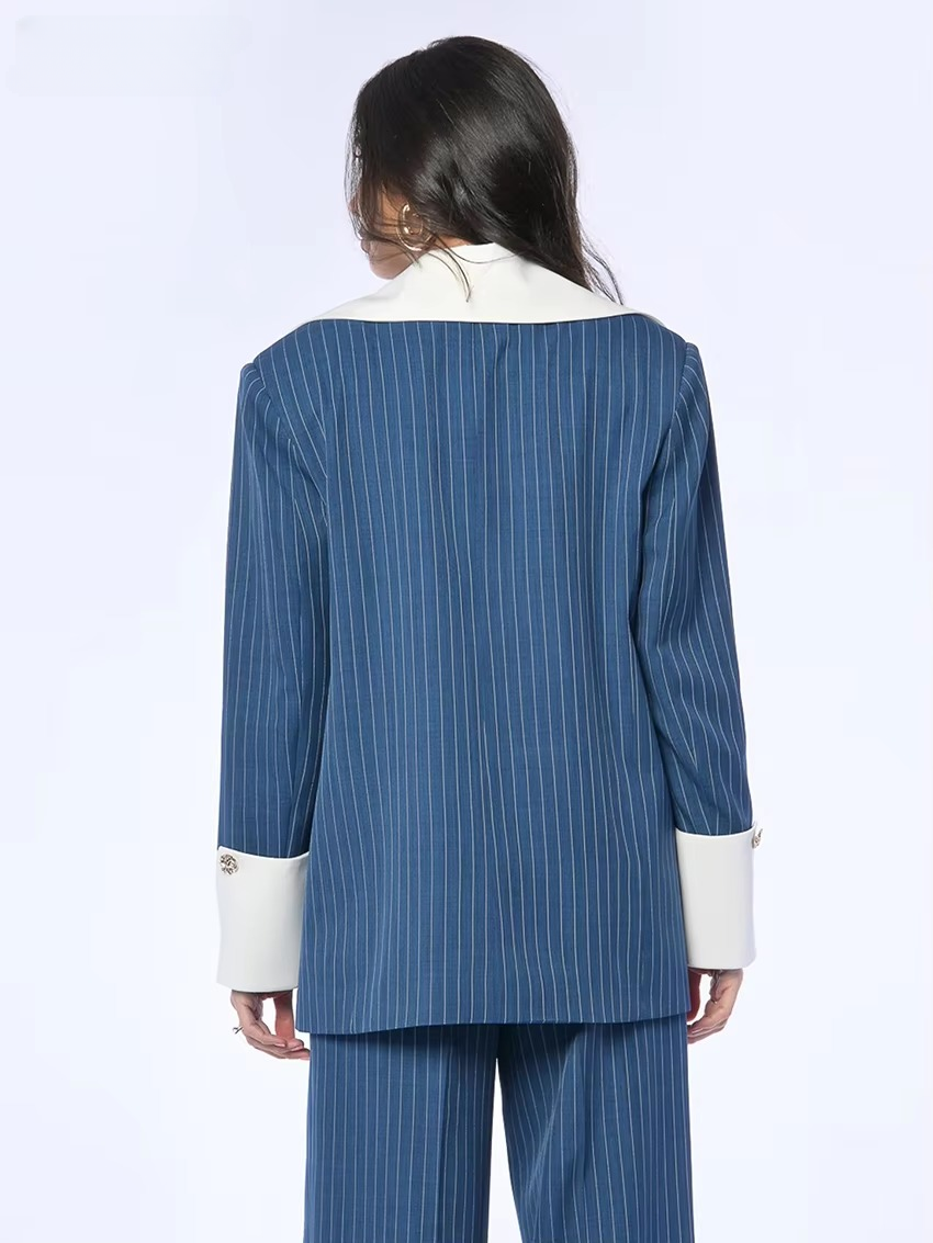 Formal Stripe Blazer And Patchwork Trousers 2 Pieces Set Mssza