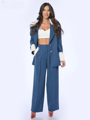 Formal Stripe Blazer And Patchwork Trousers 2 Pieces Set Mssza