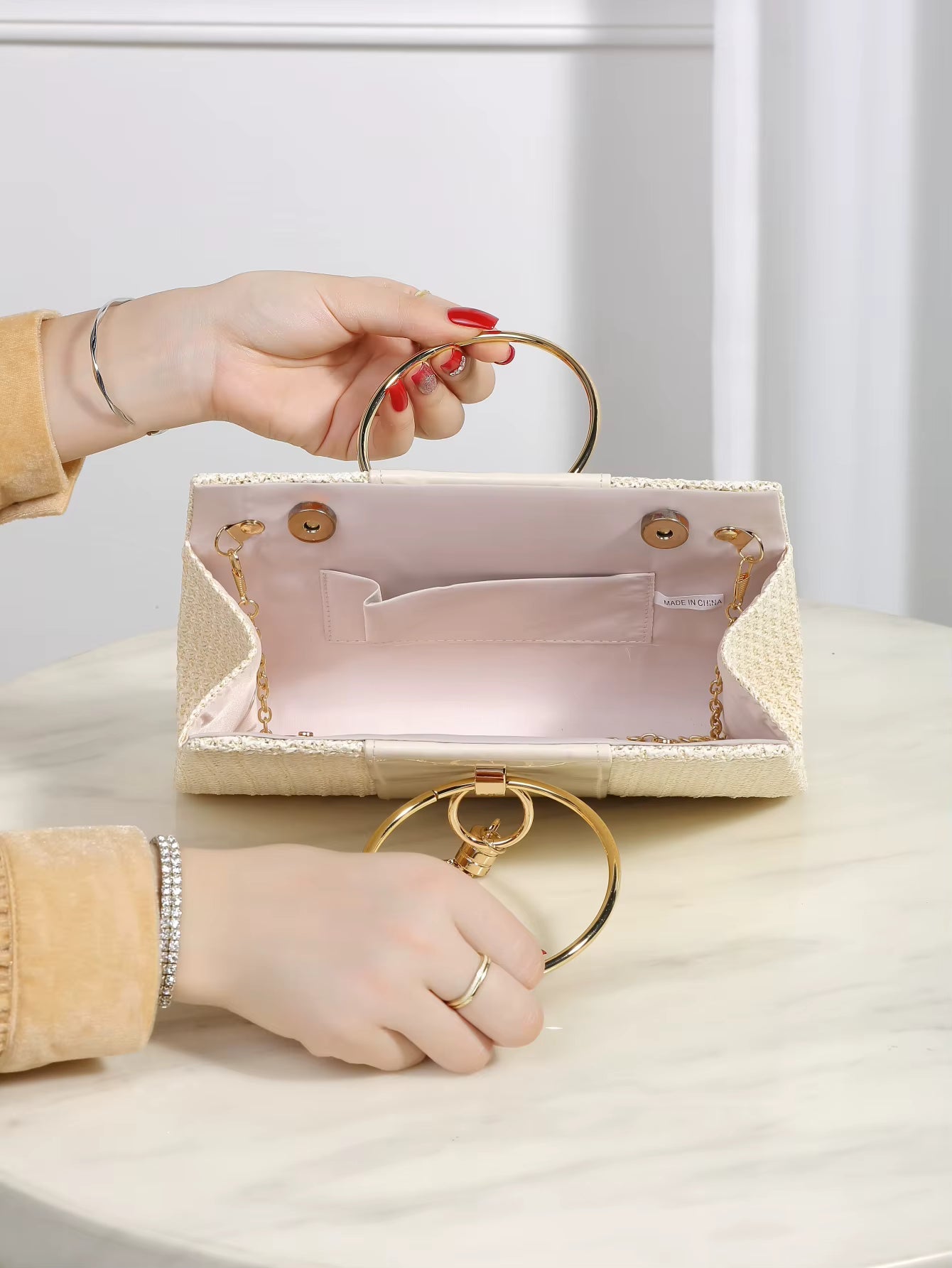 Elegant Bohemian Resort Woven Large Capacity Square Straw Evening Clutch Bag Mssza