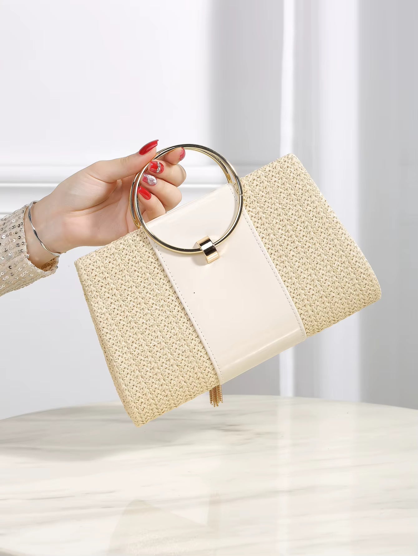 Elegant Bohemian Resort Woven Large Capacity Square Straw Evening Clutch Bag Mssza