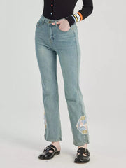 Elegant Bootcut Embroidery Solid Color Cropped Pants Mssza