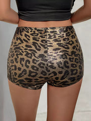 Elegant Bottoms Elastic Waist Shiny Leopard Print Shorts Mssza