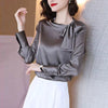 Elegant Bow Shirt Long Sleeve All-match Office Lady Satin Solid Blouse Mssza