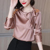 Elegant Bow Shirt Long Sleeve All-match Office Lady Satin Solid Blouse Mssza