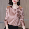 Elegant Bow Shirt Long Sleeve All-match Office Lady Satin Solid Blouse Mssza