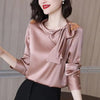 Elegant Bow Shirt Long Sleeve All-match Office Lady Satin Solid Blouse Mssza