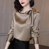 Elegant Bow Shirt Long Sleeve All-match Office Lady Satin Solid Blouse Mssza