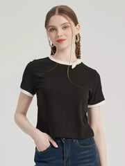 Elegant Bow Tie Short Sleeve Contrast Short Sleeve T-shirt Mssza