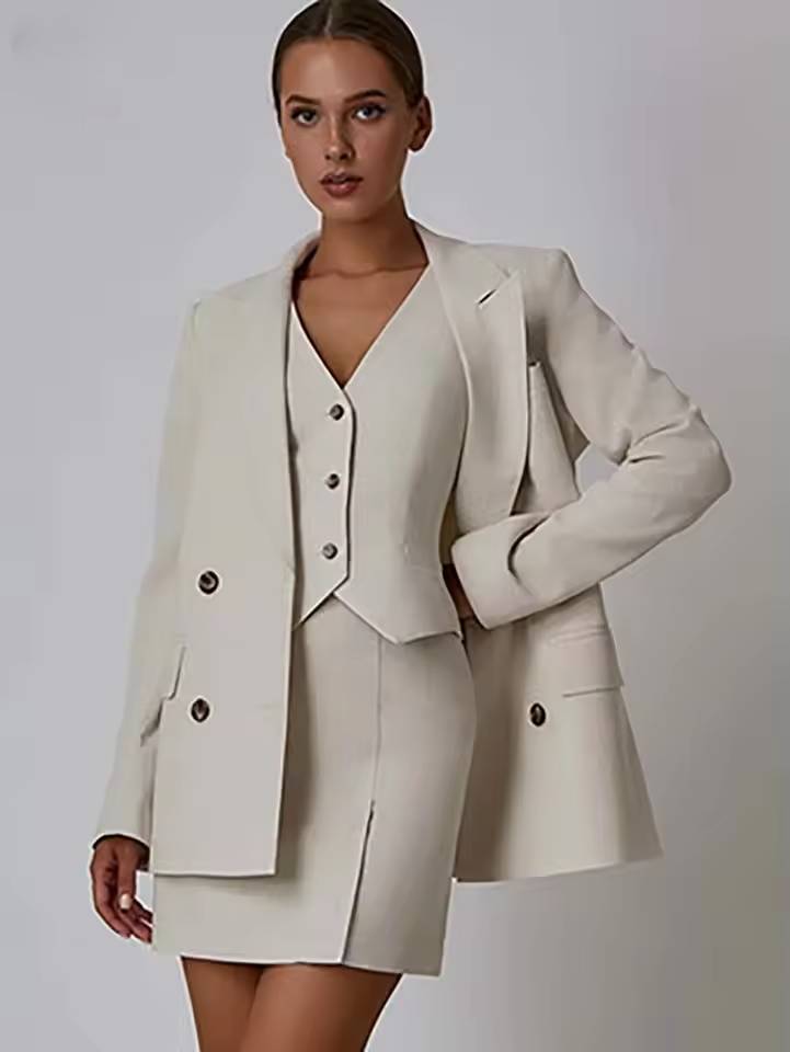 Elegant Button Shirts Slim Tank Tops And Straight Mini Skirts 3 Piece Set Mssza