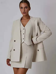 Elegant Button Shirts Slim Tank Tops And Straight Mini Skirts 3 Piece Set Mssza