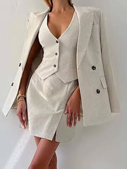 Elegant Button Shirts Slim Tank Tops And Straight Mini Skirts 3 Piece Set Mssza